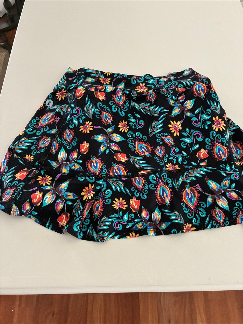 Black Floral-Print Tennis Skirt